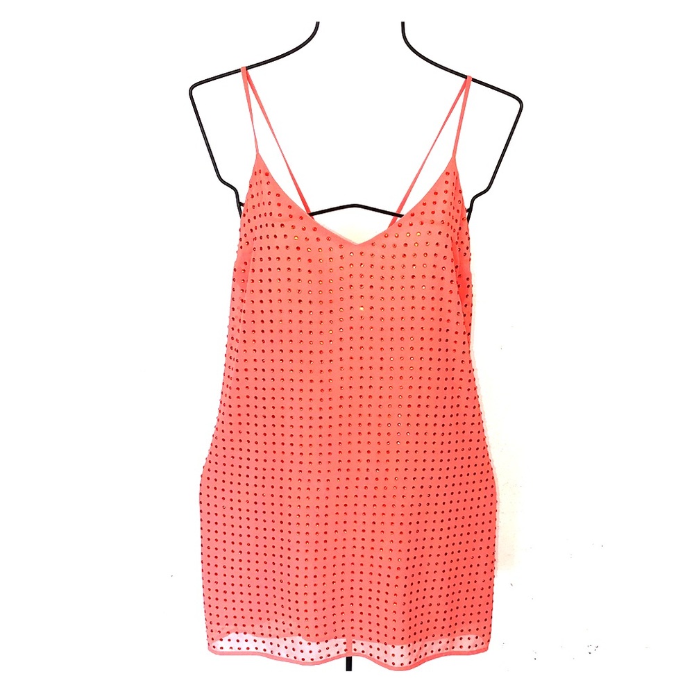 Orange Rhinestone backless party dress